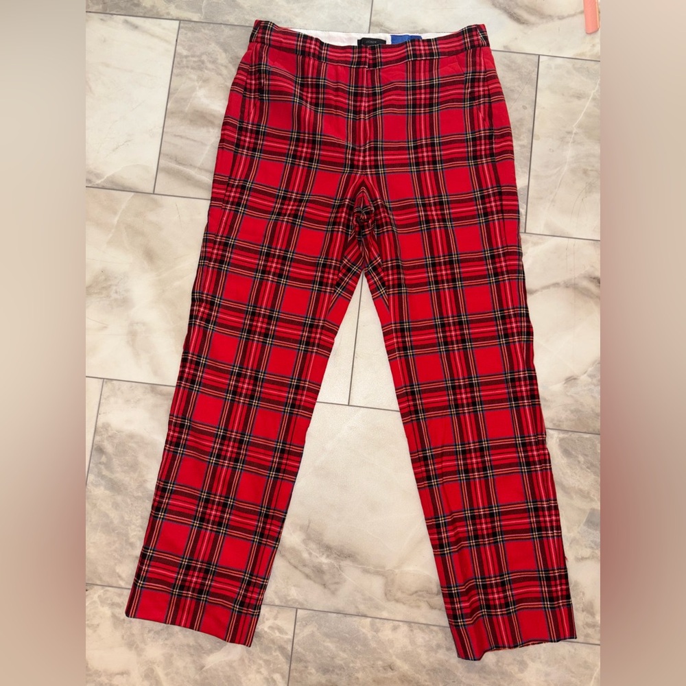J. Crew Red and Black Plaid Men's Dress Pants size 8P